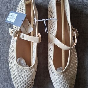 wild fable Cream Crochet Mary Jane Flats with Ankle Strap